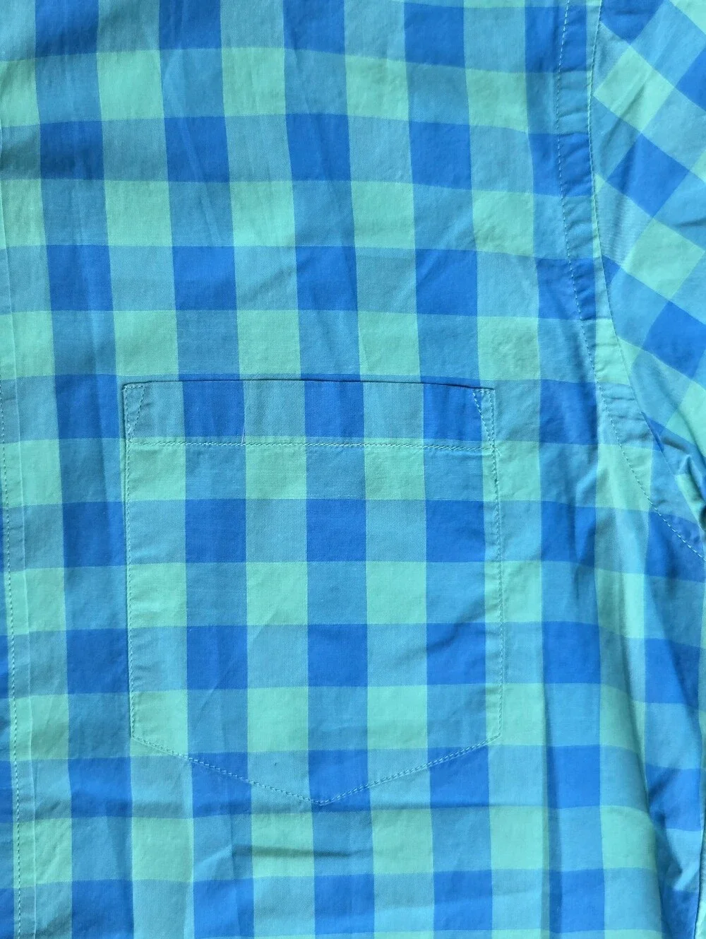 J.CREW Men's Lightweight Check Button-Down Short Sleeve Shirt Blue/Green Size-S